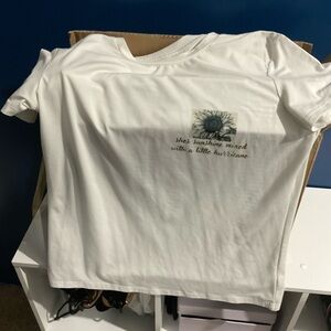 White Graphic T-Shirt with Sunflower